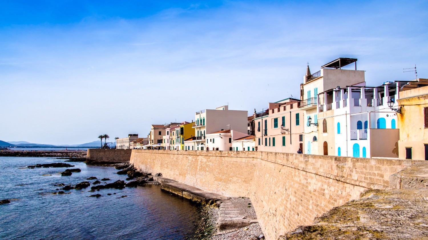 View of the promenade in the downtown of Alghero, Sardinia
